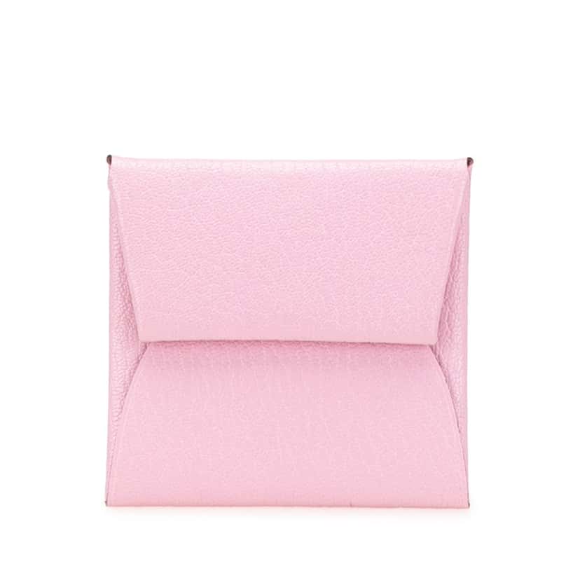 Hermès Chevre Mysore Bastia Coin Pouch Pink Leather Good condition - Front View