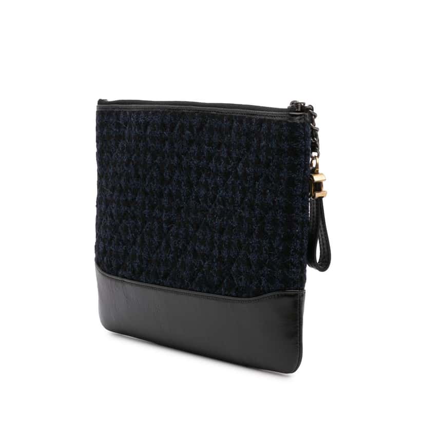 Chanel Quilted Tweed and Calfskin Embroidered Gabrielle Clutch Blue Tweed Good condition - Back View