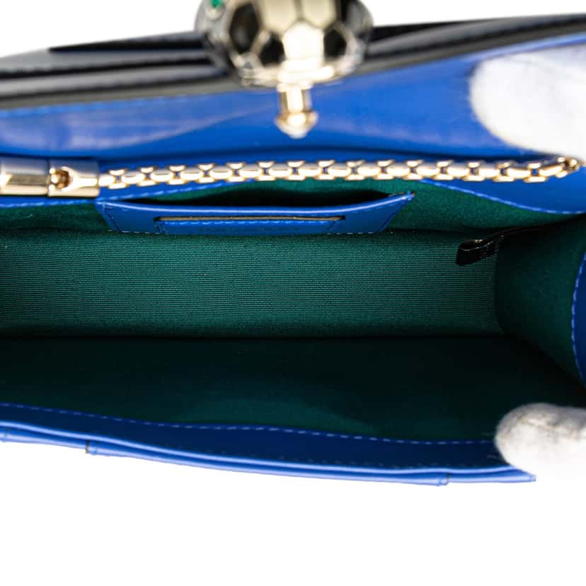 Bvlgari Small Leather Square Serpenti Forever Chain Crossbody Blue Leather Good condition - Model View