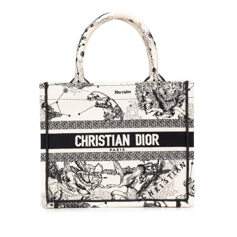 Dior Small Canvas Embroidered Zodiac Toile De Jouy Book Tote White Canvas Good condition - Front View