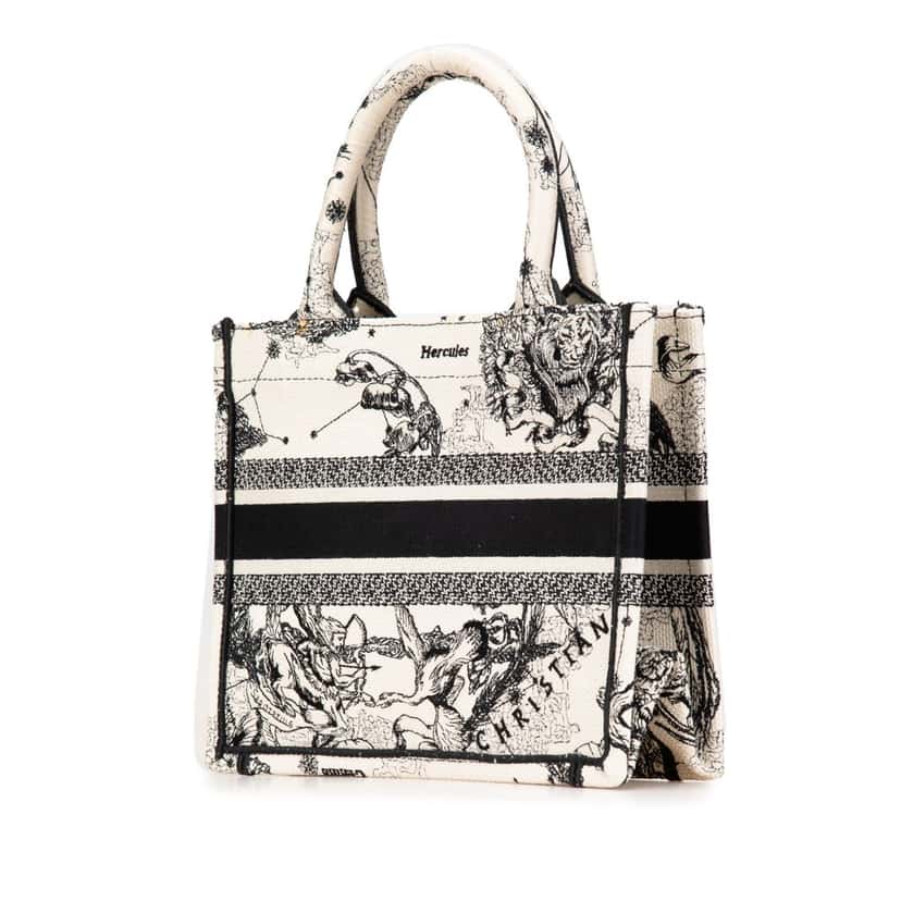 Dior Small Canvas Embroidered Zodiac Toile De Jouy Book Tote White Canvas Good condition - Back View
