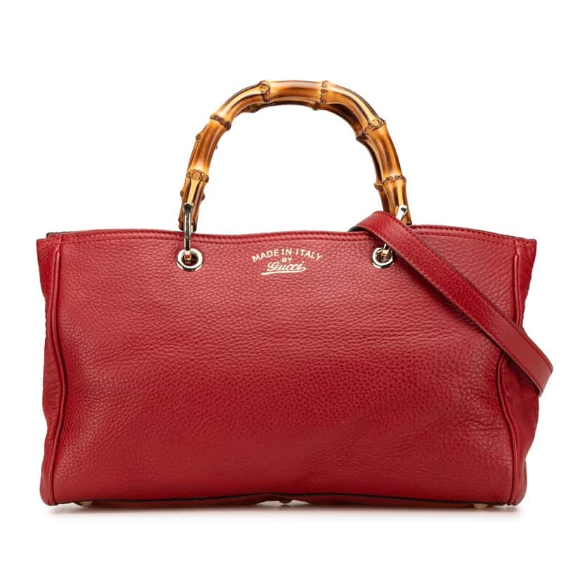 Gucci Medium Calfskin Bamboo Shopper Satchel Red Leather Good condition - Front View