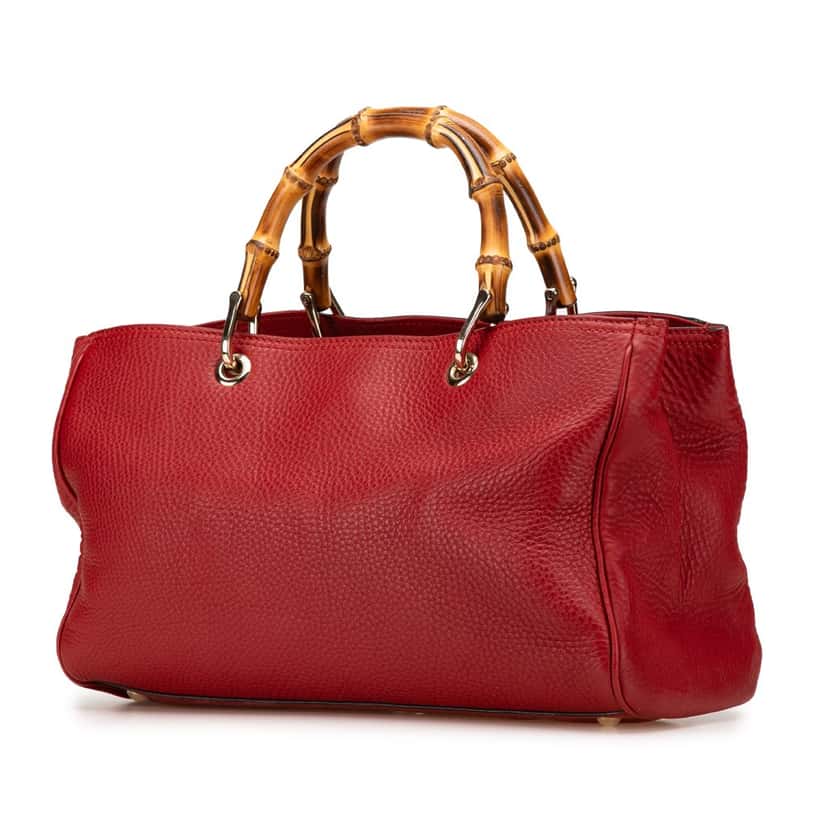 Gucci Medium Calfskin Bamboo Shopper Satchel Red Leather Good condition - Back View