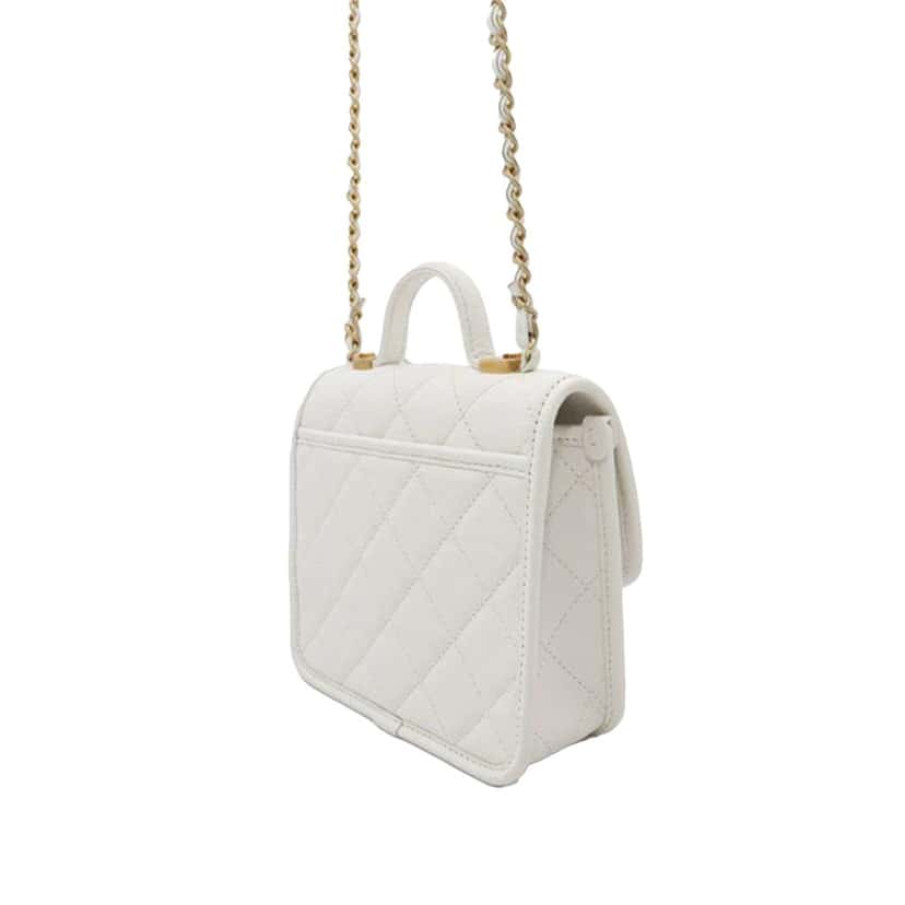 Chanel Mini Caviar School Memory Top Handle Flap White Leather Good condition - Back View