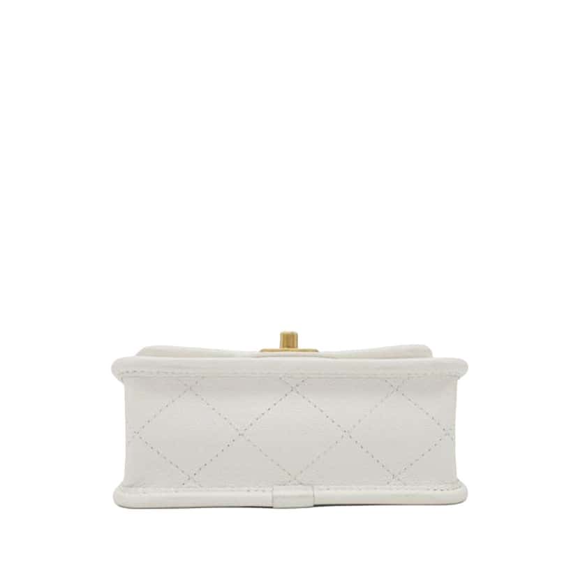Chanel Mini Caviar School Memory Top Handle Flap White Leather Good condition - Inside View