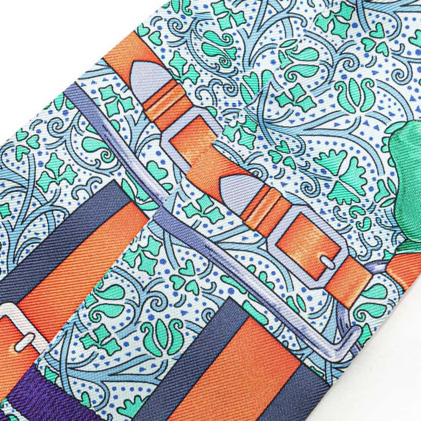 Hermès Grand Manege Fleuri Silk Twilly Scarf Green Silk Very good condition - Back View