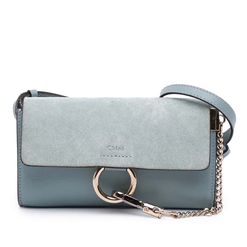 Chloé Mini Suede and Calfskin Faye Crossbody Blue Leather Good condition - Front View