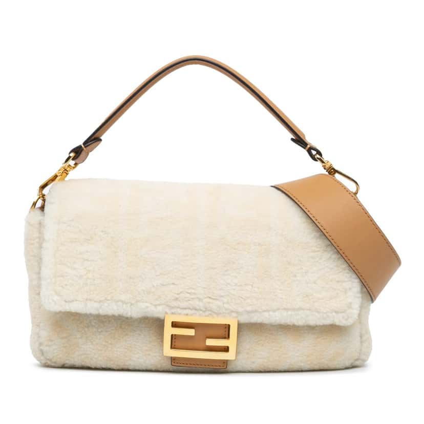 Fendi Small Zucca Shearling Baguette Satchel Brown Good condition - Front View