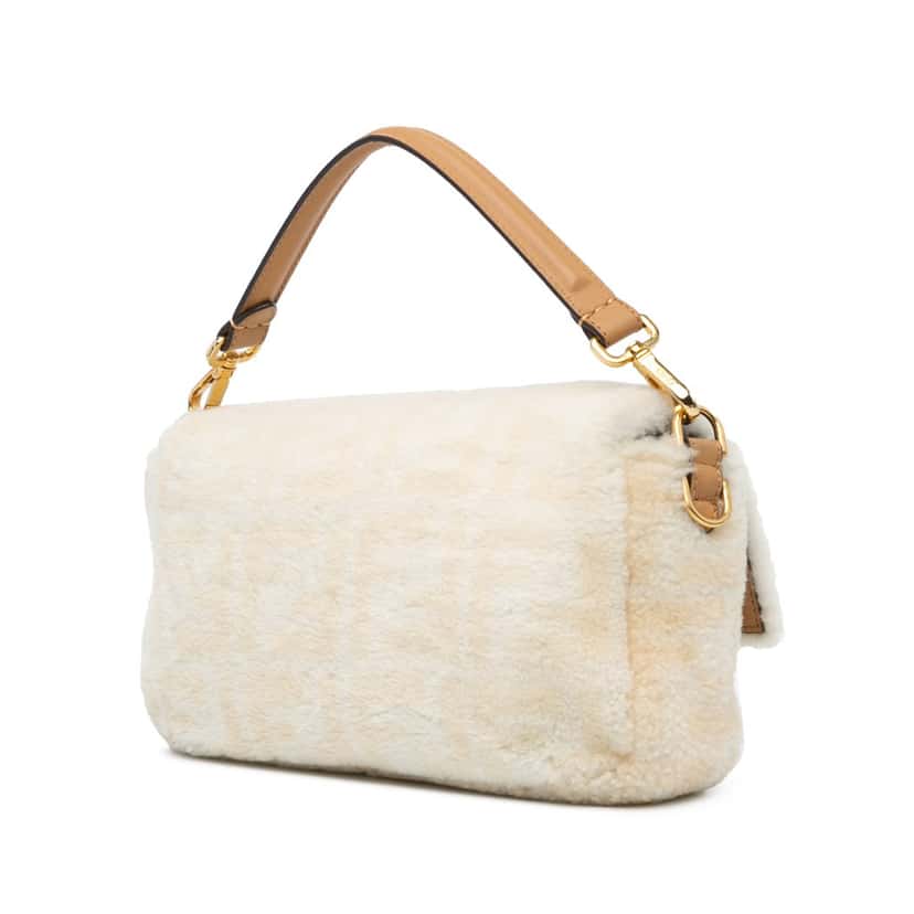Fendi Small Zucca Shearling Baguette Satchel Brown Good condition - Back View