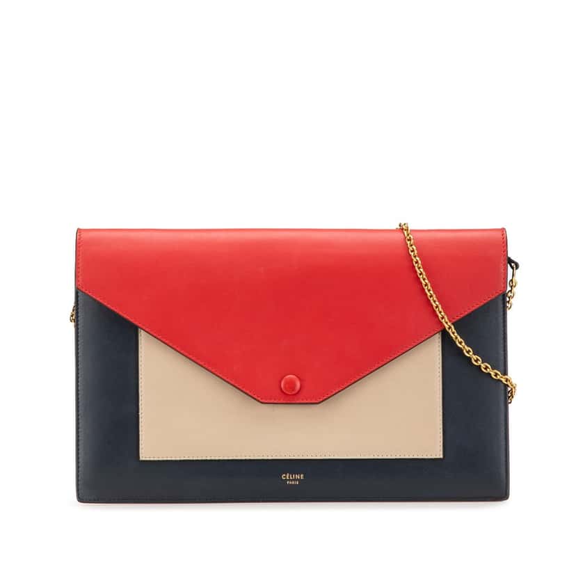 Celine Large Tricolor Leather Pocket Envelope Flap on Chain Blue Leather Good condition - Front View