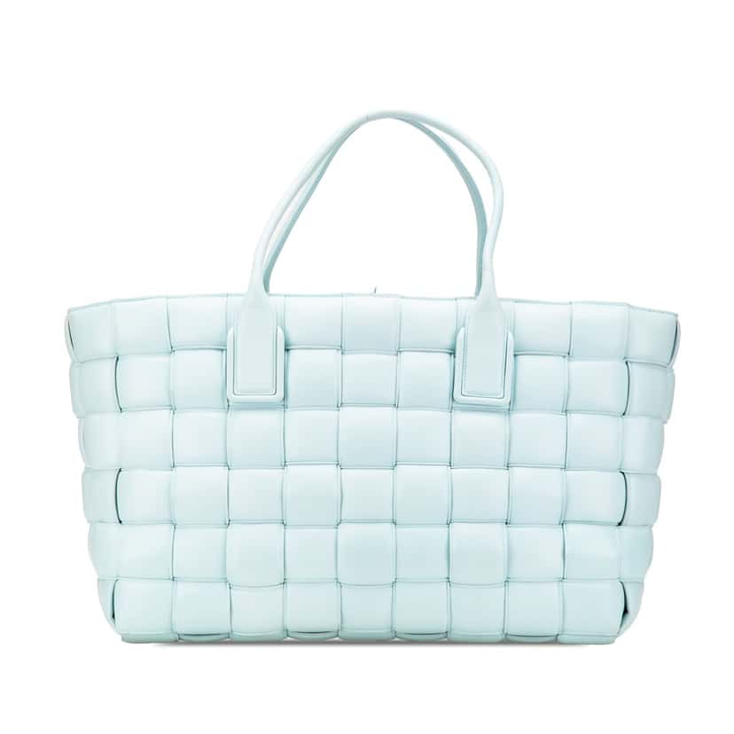 Bottega Veneta Large Lambskin Intreccio Padded Tote Blue Leather Very good condition - Front View
