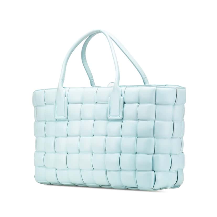 Bottega Veneta Large Lambskin Intreccio Padded Tote Blue Leather Very good condition - Back View