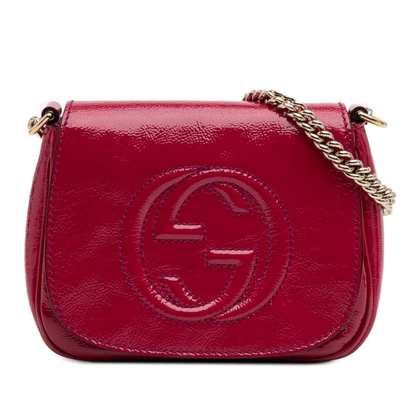 Gucci Small Patent Soho Chain Flap Crossbody Red Leather Good condition - Front View
