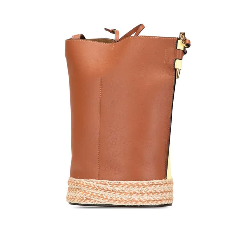 Loewe Bicolor Calfskin and Raffia Gate Bucket Bag Yellow Leather Good condition - Back View