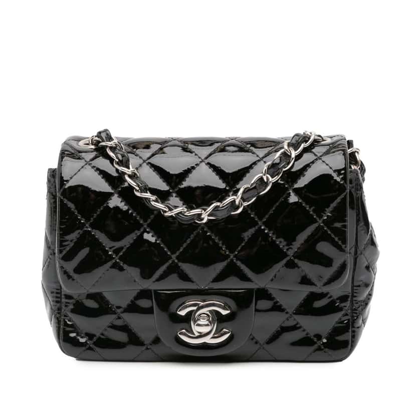 Chanel Mini Square Classic Patent Single Flap Black Leather Good condition - Front View