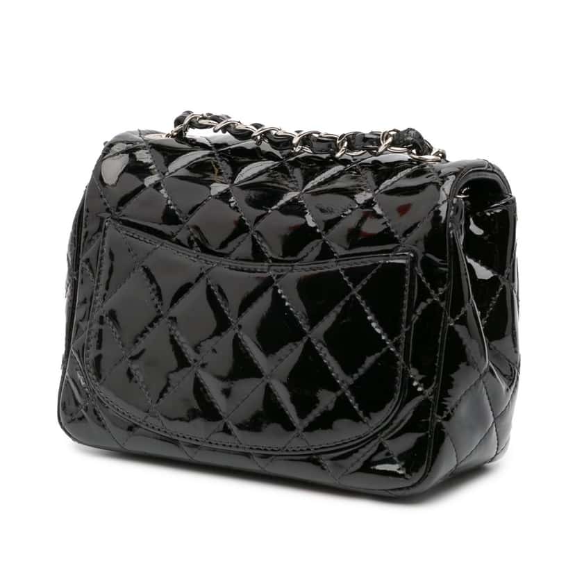Chanel Mini Square Classic Patent Single Flap Black Leather Good condition - Back View
