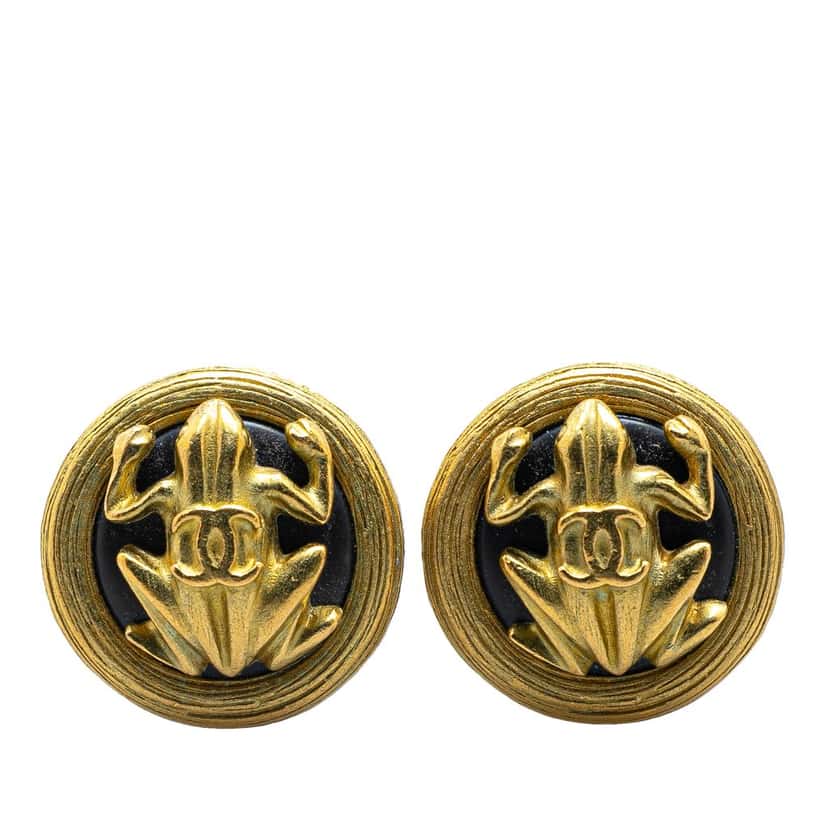 Chanel Gold Plated CC Frog Clip On Earrings Gold Metal Good condition - Front View