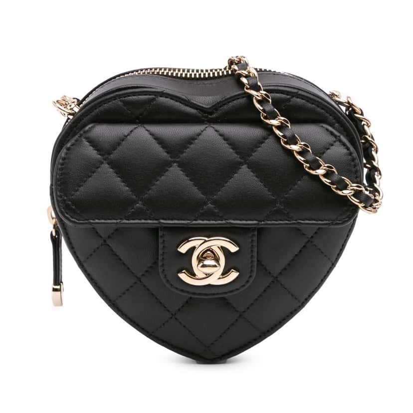 Chanel Mini Lambskin CC in Love Heart Crossbody Black Leather Good condition - Front View