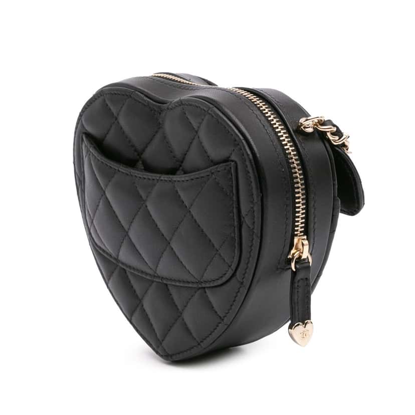 Chanel Mini Lambskin CC in Love Heart Crossbody Black Leather Good condition - Back View
