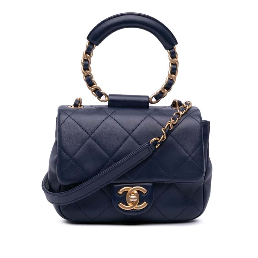 Chanel Mini Lambskin In The Loop Flap Blue Leather Good condition - Front View