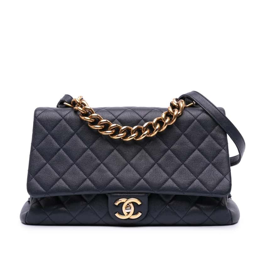 Chanel Paris Rome Large Sheepskin Trapezio Flap Blue Leather Good condition - Front View
