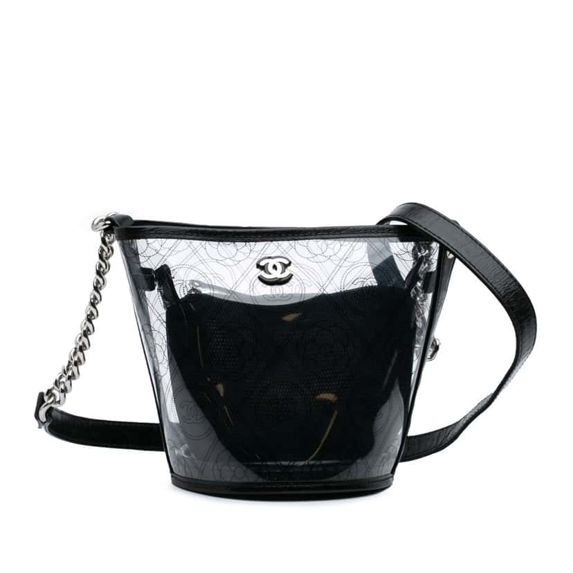 Chanel Small PVC and Crumpled Calfskin Camellia Coco Bucket Bag Black Good condition - Front View