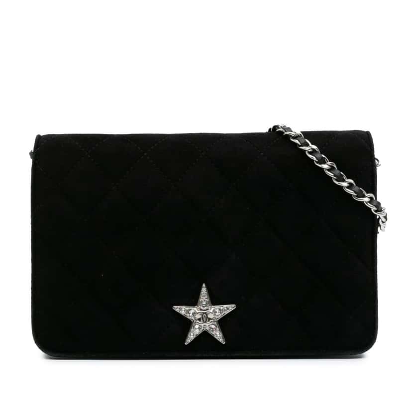 Chanel Quilted Suede Cocostellar Wallet on Chain Black Leather Good condition - Front View
