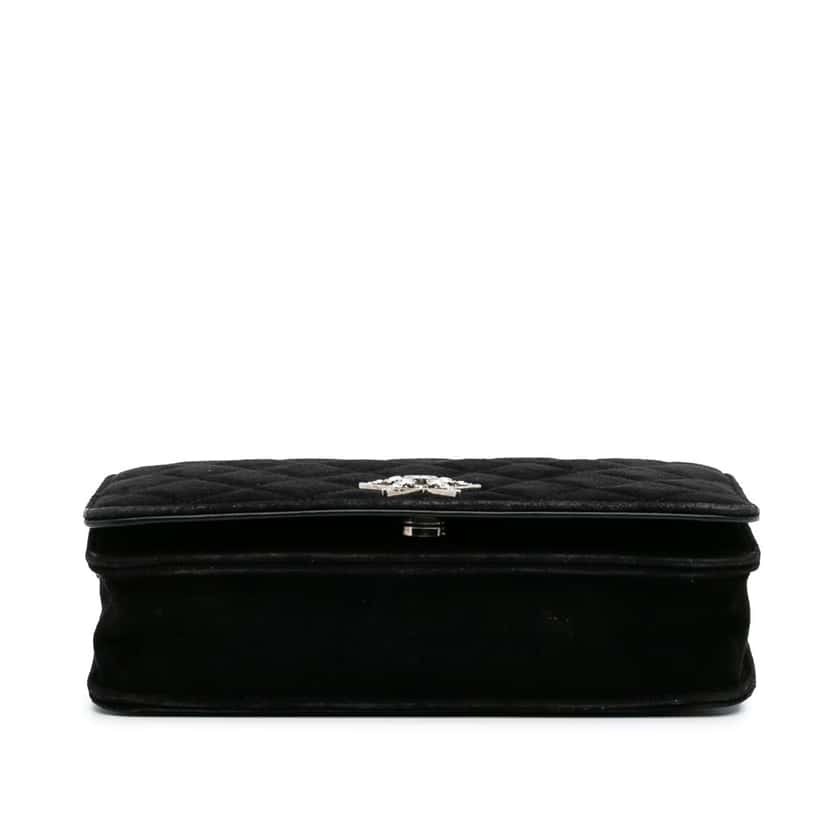 Chanel Quilted Suede Cocostellar Wallet on Chain Black Leather Good condition - Inside View
