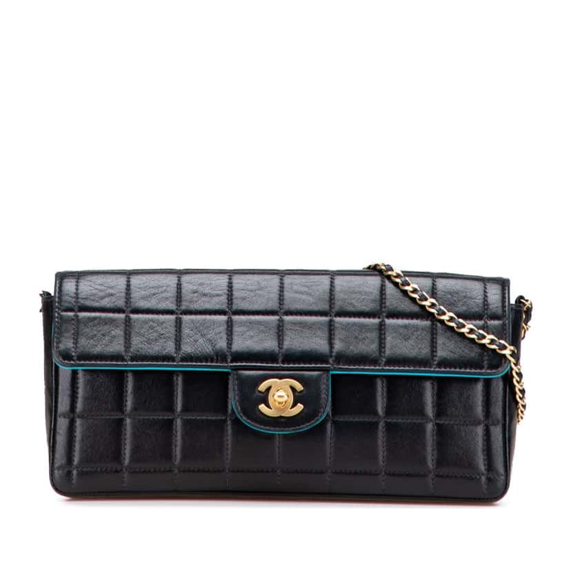 Chanel Chocolate Bar Lambskin East West Flap Black Leather Good condition - Front View