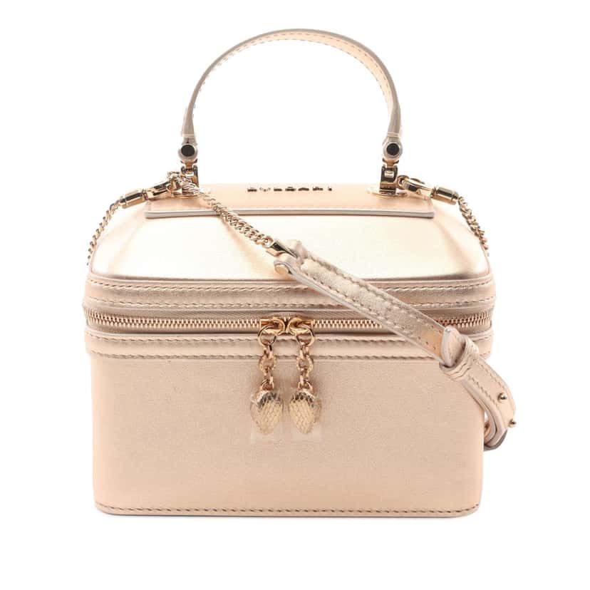 Bvlgari Metallic Leather Vanity Bag Pink Leather Good condition - Front View
