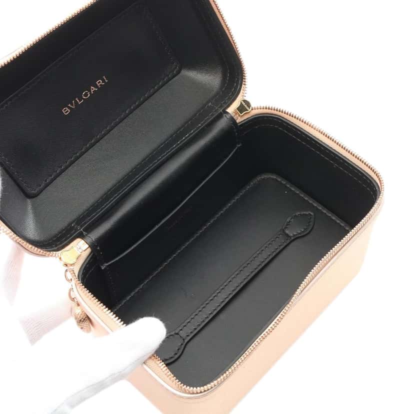 Bvlgari Metallic Leather Vanity Bag Pink Leather Good condition - Inside View