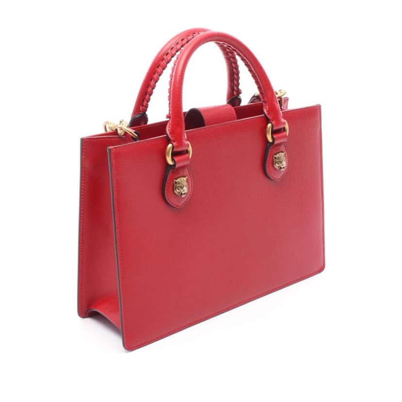 Gucci Medium Grained Calfskin Animalier Web Satchel Red Leather Good condition - Back View