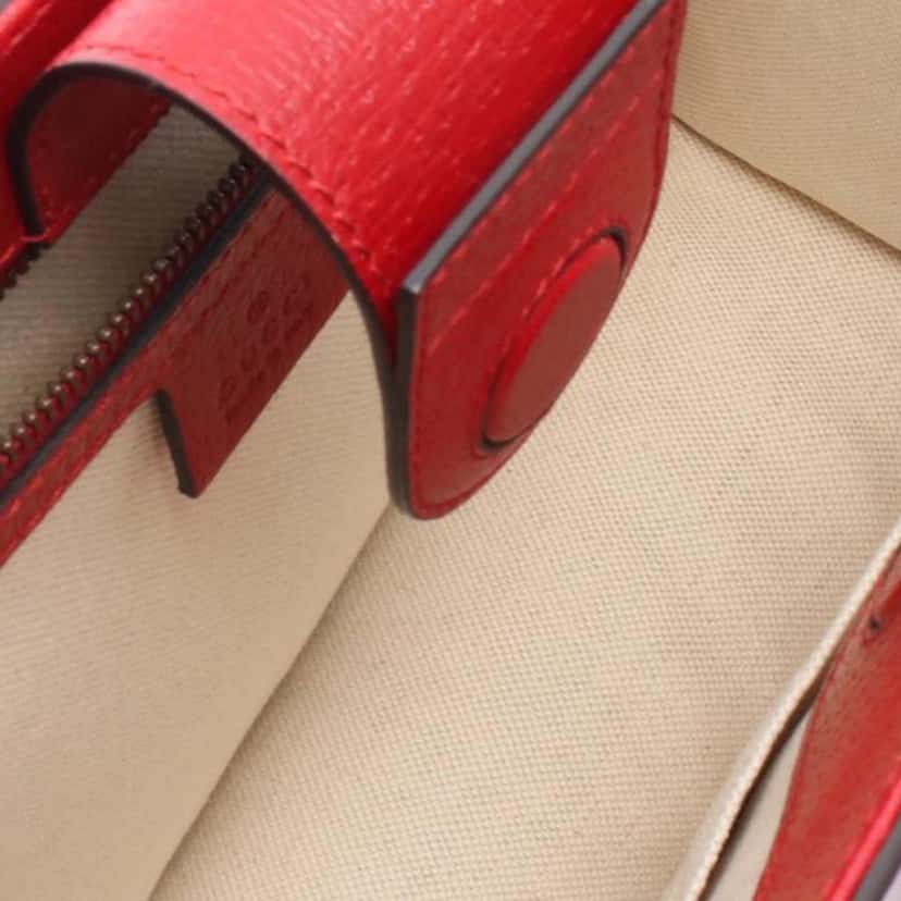 Gucci Medium Grained Calfskin Animalier Web Satchel Red Leather Good condition - Inside View