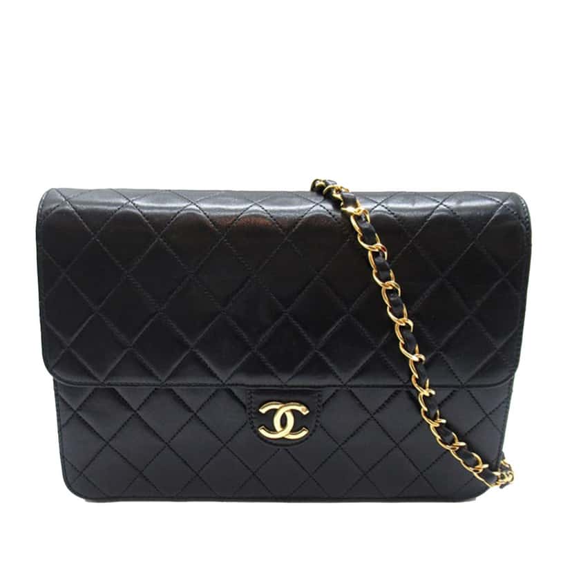 Chanel CC Quilted Lambskin Single Flap Black Leather Good condition - Front View