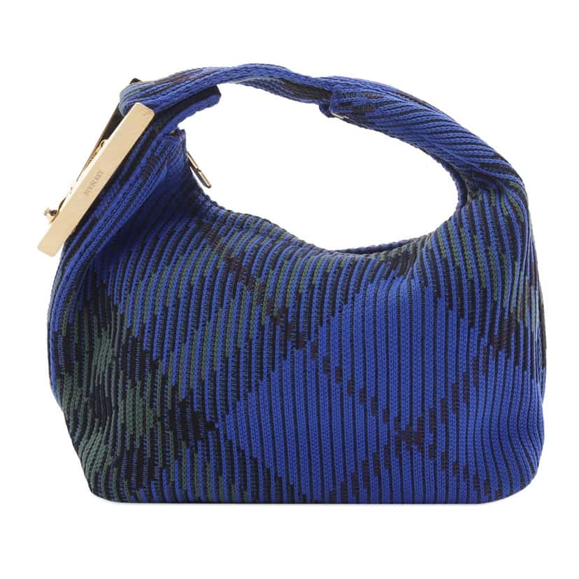 Burberry Mini Nova Check Knit Peg Duffle Bag Blue Wool Good condition - Front View