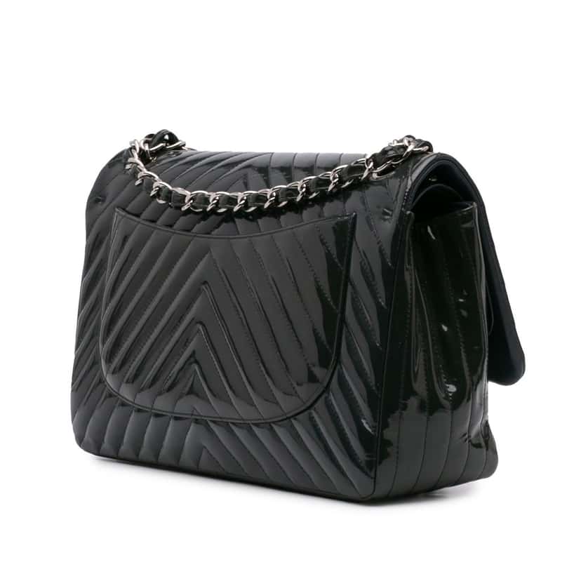 Chanel Jumbo Classic Chevron Patent Double Flap Blue Leather Good condition - Back View