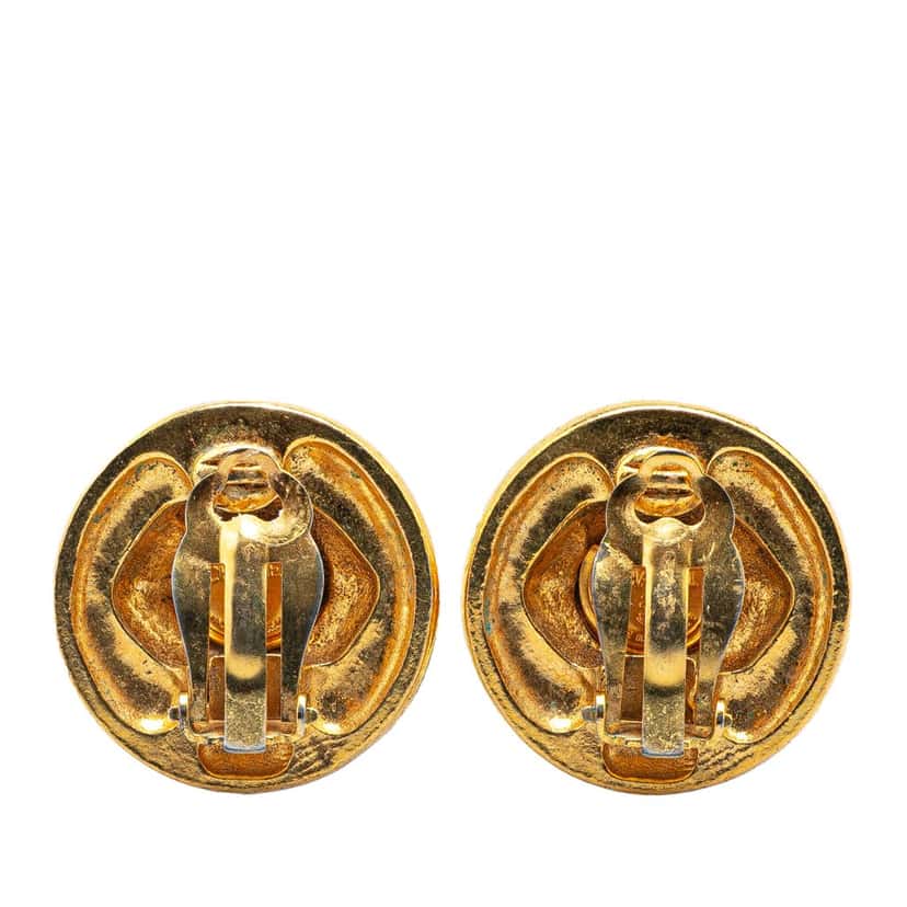 Chanel Gold Plated CC Round Clip on Earrings Gold Metal Good condition - Back View