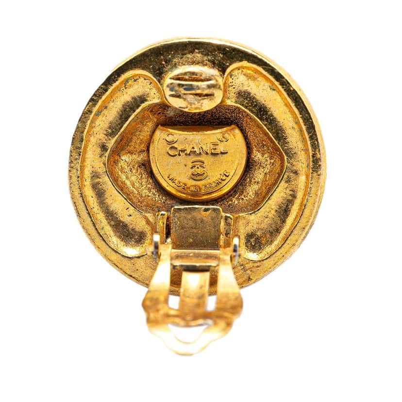 Chanel Gold Plated CC Round Clip on Earrings Gold Metal Good condition - Inside View