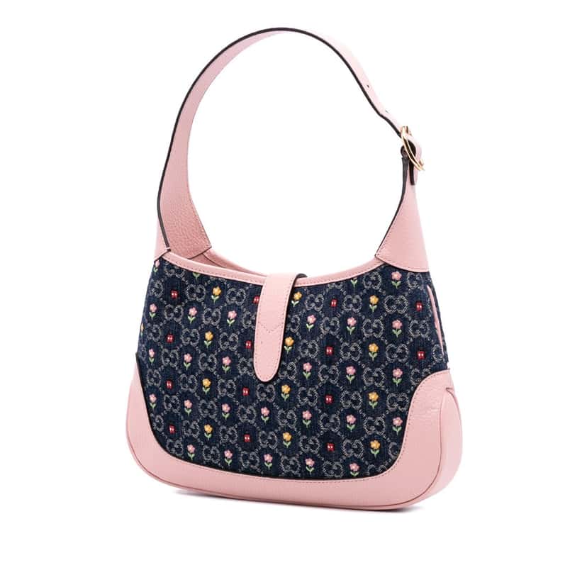 Gucci Limited Edition Small GG Embroidered Denim Floral Jackie 1961 Crossbody Blue Denim Good condition - Back View