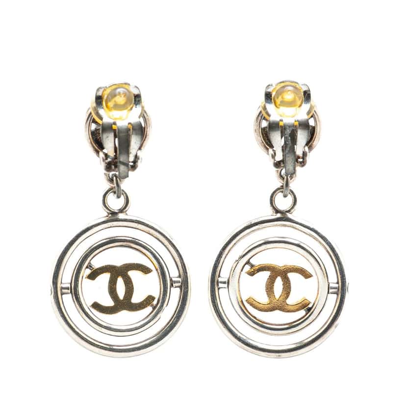 Chanel Silver Clover CC Drop Clip on Earrings Silver Silver Good condition - Back View