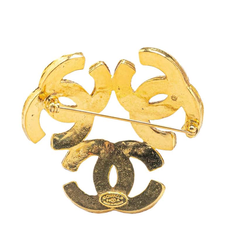Chanel Gold Plated Triple CC Brooch Gold Metal Good condition - Back View