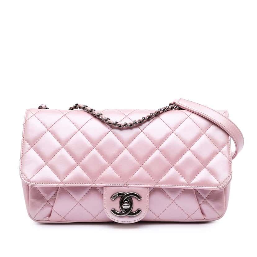Chanel Medium Quilted Metallic Calfskin Coco Pleats Chain Flap Pink Leather Good condition - Front View