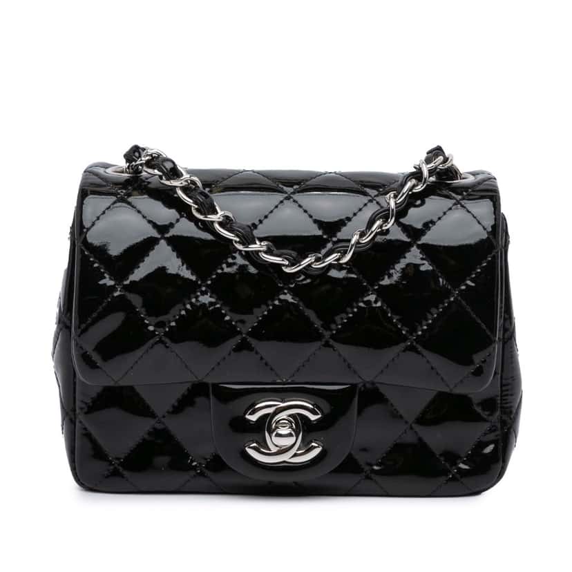 Chanel Mini Square Classic Patent Single Flap Black Leather Good condition - Front View