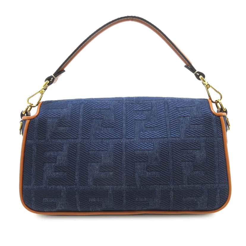 Fendi Zucca Embroidered Denim Baguette Satchel Blue Denim Good condition - Inside View