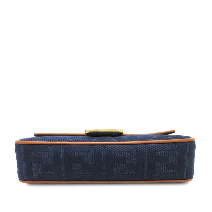Fendi Zucca Embroidered Denim Baguette Satchel Blue Denim Good condition - Model View