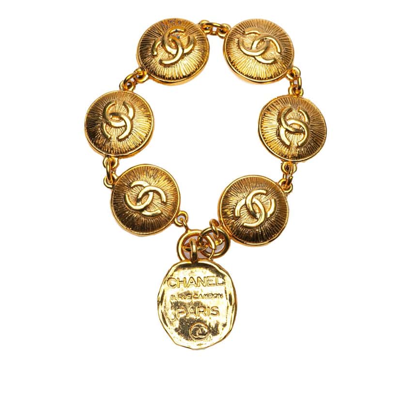 Chanel Gold Plated Rue Cambon CC Medallion Link Bracelet Gold Metal Good condition - Front View