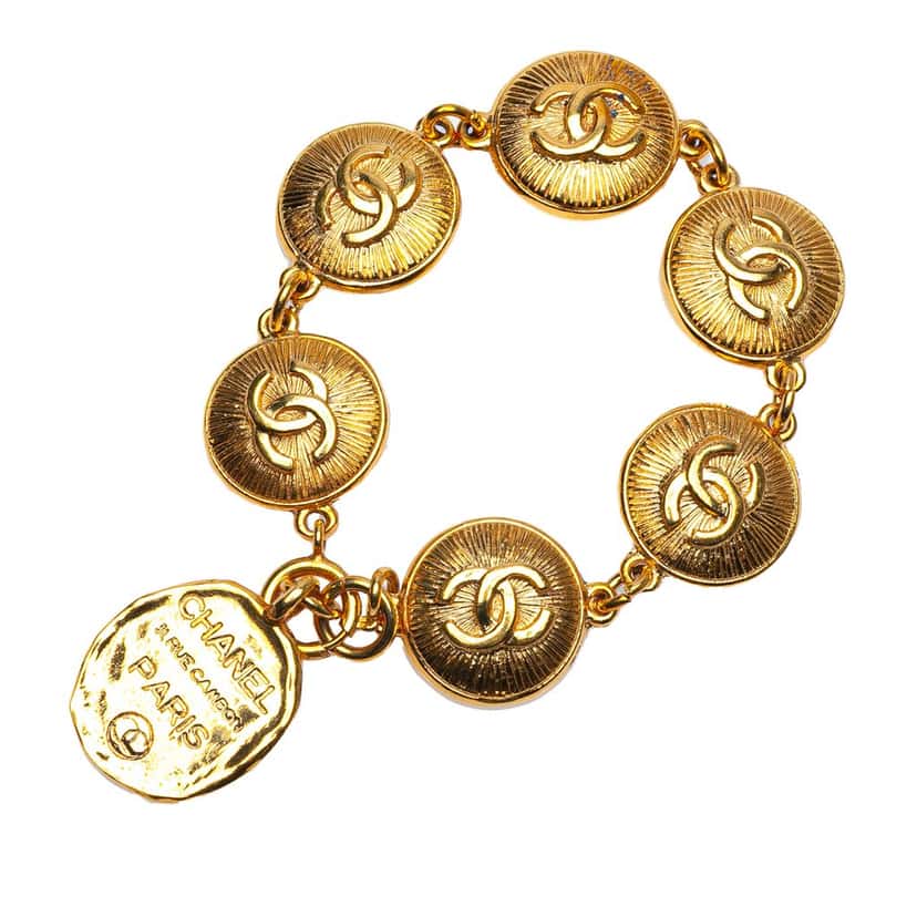Chanel Gold Plated Rue Cambon CC Medallion Link Bracelet Gold Metal Good condition - Back View