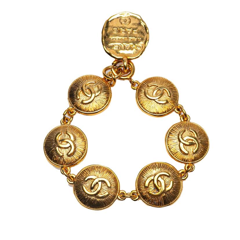 Chanel Gold Plated Rue Cambon CC Medallion Link Bracelet Gold Metal Good condition - Inside View
