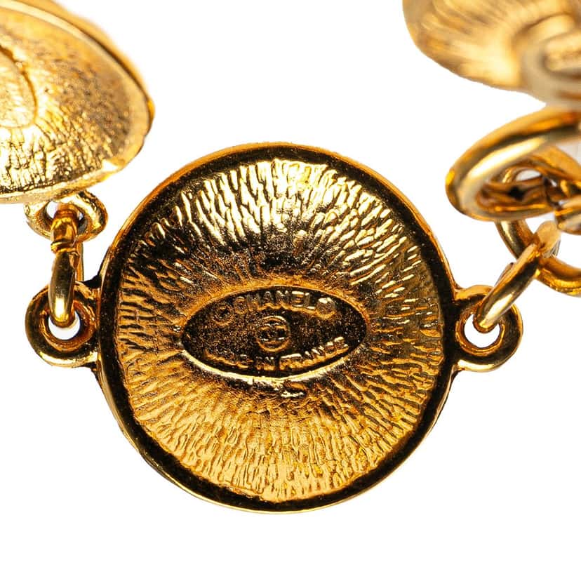 Chanel Gold Plated Rue Cambon CC Medallion Link Bracelet Gold Metal Good condition - Box View