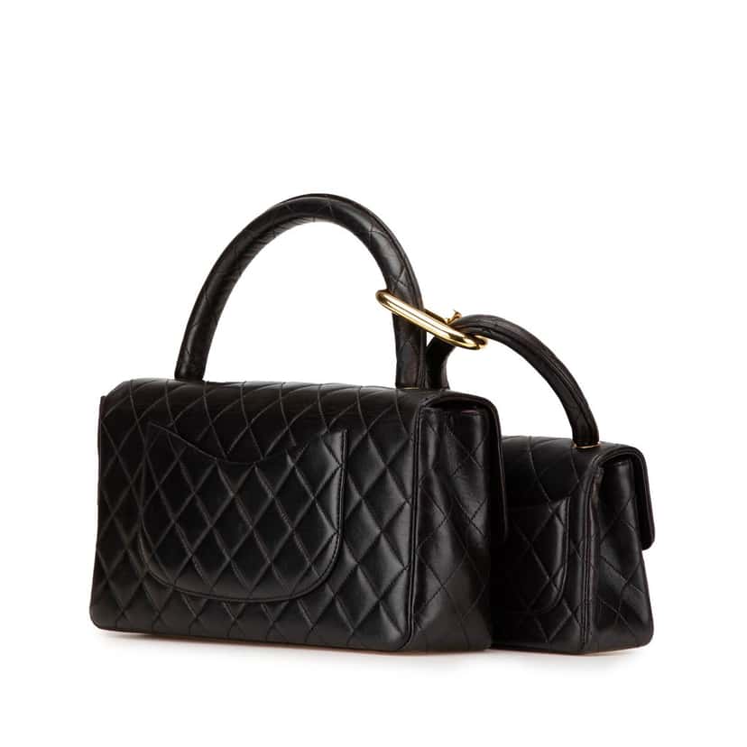 Chanel Lambskin Parent Child Kelly Set Top Handle Bag Black Leather Good condition - Back View